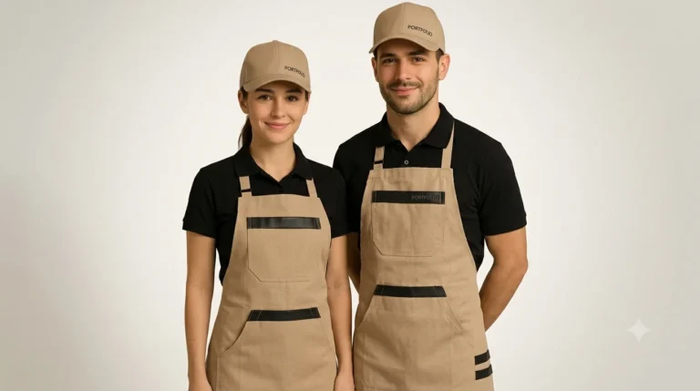 Delantales y gorras con logo para dotación de comercios en El Peñol — La Factory